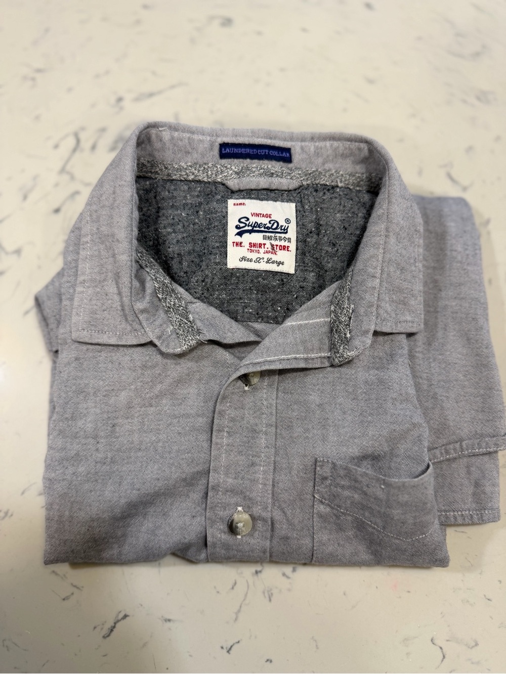 Vintage Super dry Tokyo Japan Laundered Cut Collar Long Sleeve Mens XL Gray - Picture 10 of 11